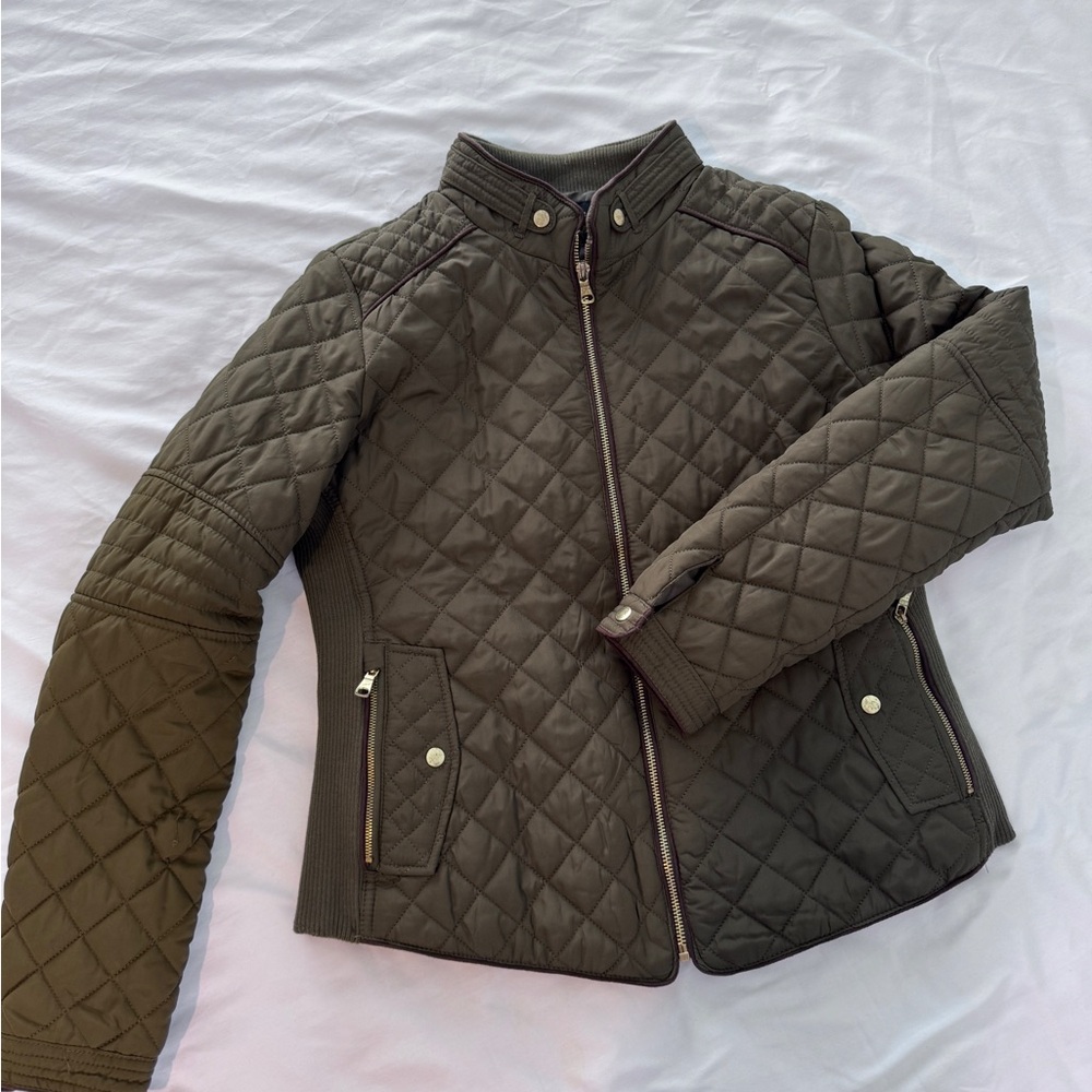Love Tree Quilted Utility Jacket in Olive Green Size L